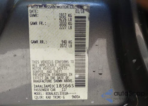 2018 Nissan Altima 2.5 Sl z USA, uszkodzony, nr VIN 1N4AL3AP0JC185665